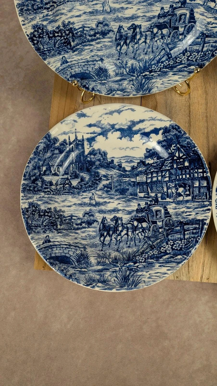 Lot de 4 assiettes à dessert décor village anglais – bleu & blanc – photo 2